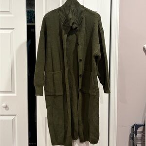Oversized Cable Knit Olive Green Long Knit Cardigan